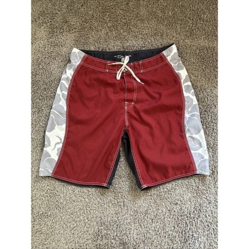 American Eagle Board Shorts Mens 38 Red White Blac Cargo Pocket Surf Swim Trunks